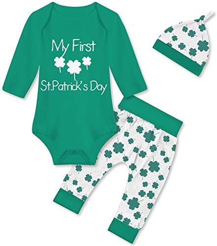 Newborn Boys Shamrocks Outfits Onesies My First St. Patrick's Day Four Leaf Clover Printed Clothes Rompers for Photography 0-3 Months