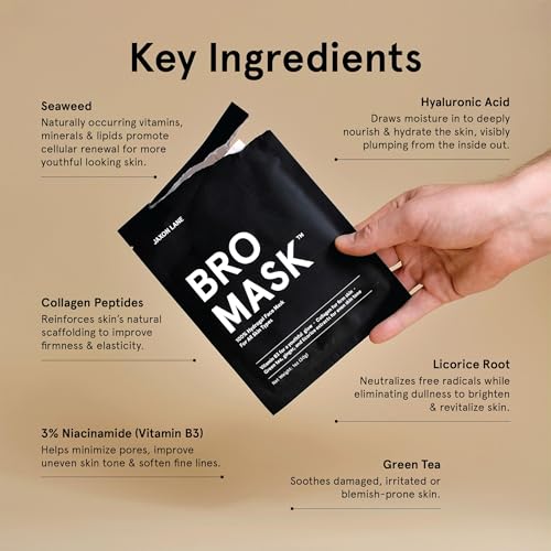 JAXON LANE BRO MASK Premium Korean Face Mask for Men (4 x 1 Pack) - Anti Aging Sheet Masks w/Hydrogel, Vitamin C, Hydrolyzed Collagen, & Hyaluronic Acid - Perfect Skin Care for Men - Image 5