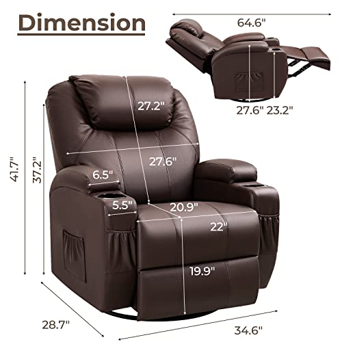 Sillón reclinable masaje Marrón con cuero miniatura 2