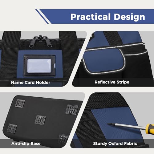 Image of 18-Inch Heavy Duty Tool Bag, 22 Pockets Empty Tool Box Organizer Storage, Soft Large Tote Toolbox Organization Portable Handle Carry Drill Toolbag for Handyman Home DIYer, Dad Men Gifts, Blue