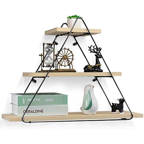 Floating Shelves for Wall, Rustic Wood Geometric Style Decor Shelf for Bathroom Bedroom Living Room Kitchen Office, Round (Triangle) Cover