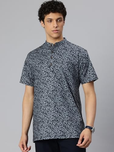 Image of Majestic Man Men Slim Fit Ethnic Motifs Cotton Printed Half Sleeve Short Kurta