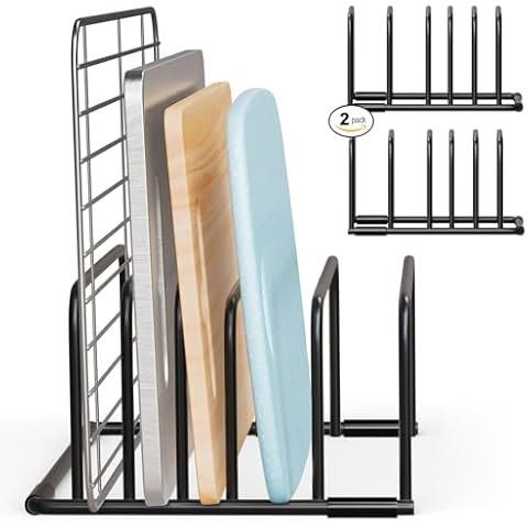 VELKPRO Space-Saving Cutting Board Organizer Rack - 5-Slot Compact Holder for Kitchen Countertop Storage Cover