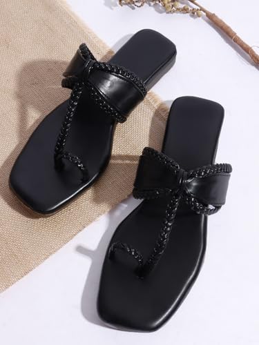 Image of SilverArrow Women's Glintique Fashion Sandals|Braid Strap Style Open Back Flats |Casual Wear