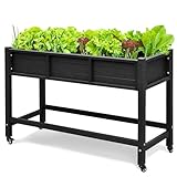 DWVO 47x18x31in Raised Garden Bed, Weather Resistant Poly Wood Planter Box Stand, Planter Box with Legs & Lockable Wheels, Elevated Garden Bed for Backyard Patio Balcony - Black