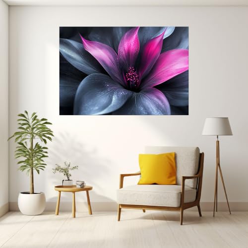 Tableau mural intissé deco salon moderne fleur de couleur magenta