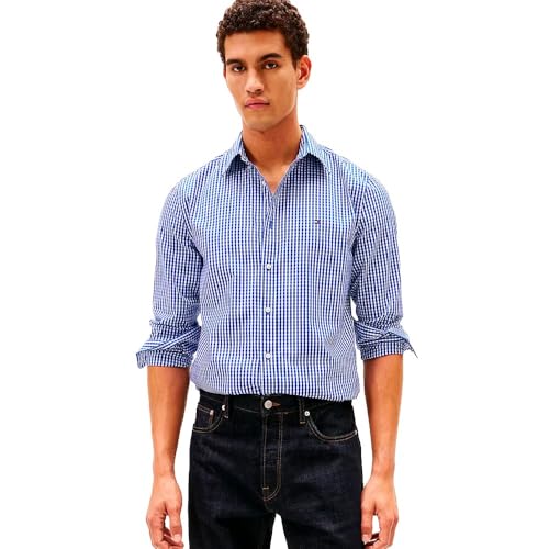 Tommy Hilfiger Flex Poplin Big Gingham RF Shirt Mw0Mw41713 Camisa L/S, Blue (Wedge Blue/Check), XXL para Hombre
