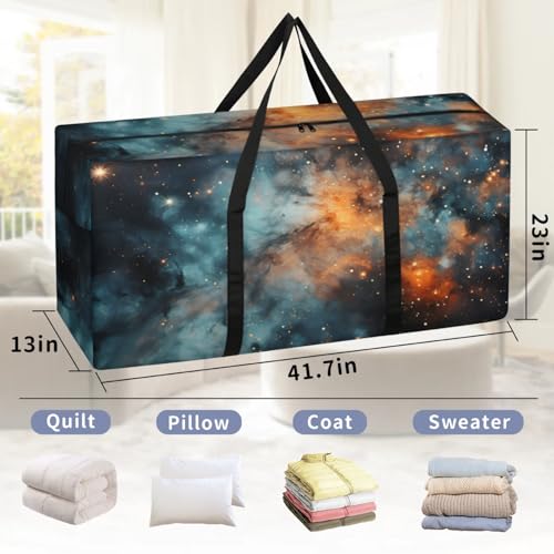 Fantastic Galaxy Extra Large Moving Bags Heavy Duty Storage Bags Bright Galaxy Cloth Wrap Around Handles Double Zipper Reusable Convenient Foldable Storage Tote for Travel Camping Space Save2