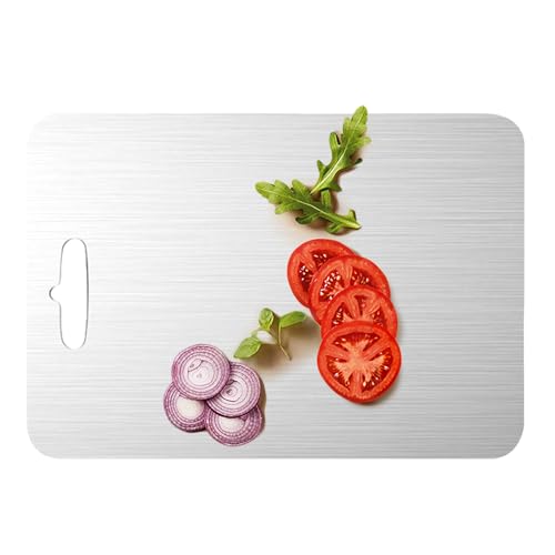 Tabla de cortar de acero inoxidable, alfombrilla antideslizante de alimenticio, tablas de cortar de acero de doble cara para cocina, para de carne, pan, frutas, verduras, alimentos