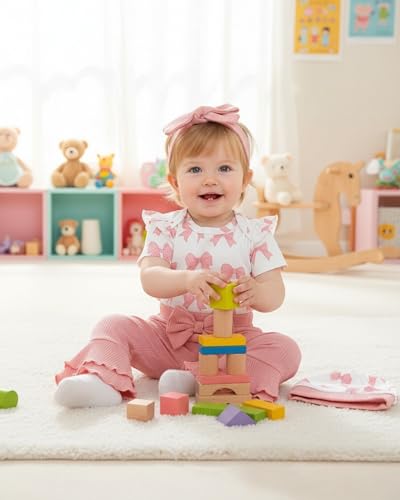 Renotemy Newborn Baby Girl Clothes Infant Romper Spring Summer Outfits Gifts Bell Bottoms Pant Sets for Girls Preemie-12Month - Image 4