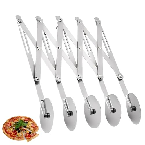 AMONENZ 5 Roues Roulette a Pizza, Réglable Coupe Pizza Roulette, Acier Inoxydable Bicyclette Patisserie, pour Pizzas, Pâte et Crêpes
