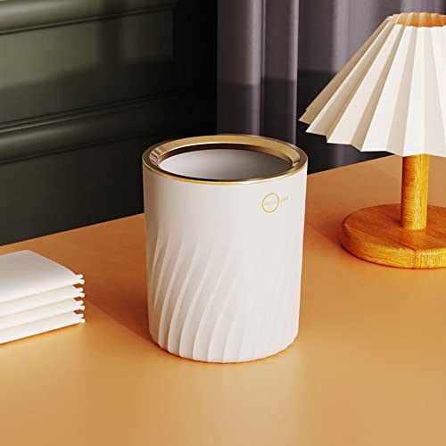 Image of Sheebo Open Top Mini Trash Can Round Wastebasket for Bathroom Vanity, Desktop, Tabletop or Coffee Table - Dispose of Cotton Rounds, Makeup Sponges, Tissues; 2 Liter (Round Open-Top - White)