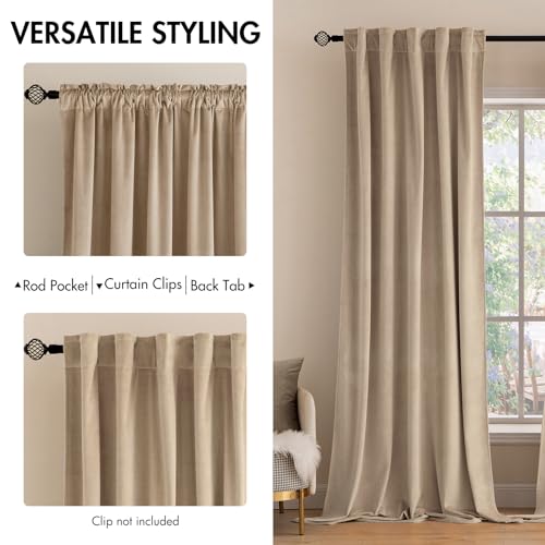 Image of MIULEE Velvet Curtains 52x96 inches 2 Panels Camel Beige Blackout Curtains | Luxury, Bedroom Living Room, Thermal Insulated, Super Soft Window Drapes, Rod Pocket & Back Tab