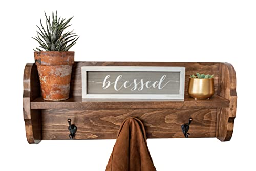 Wood Coat Rack With Shelf-Wooden Coat Rack Wall Mount Wall Coat Rack With Shelf-Entryway Shelf Entryway Coat Rack-Dog Leash Holder-Keys Rack (32" With 4 Hooks) #TOP2
