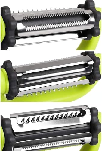 Image of Green 3-in-1 Rotary Peeler for Kitchen | Ultra Sharp Stainless Steel Blades | Vegetable & Fruit Peeler for Potato, Carrot, Cucumber, Apple & More