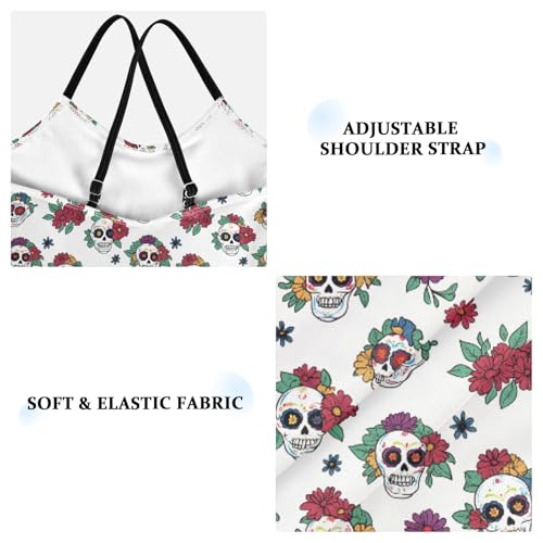 senya Girls Swimsuits One-Piece Swimwear Tie Bathing Suit Beach Summer Round Neck 7-8T Skull Flower Pattern3