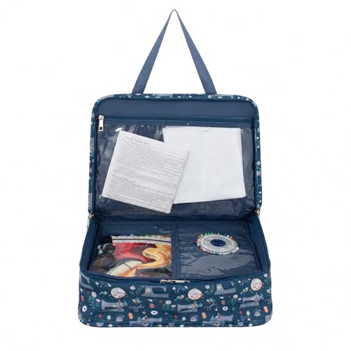 Image of Hobby Gift Project Case Sewing and Yarn Storage Bag with Handles Internal Pockets and Organiser Inserts for Knitting Crochet Craft Classes and Travel
