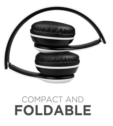 Image of JPGC Wireless Bluetooth Headphones, P47 Over-Ear Headset with Extra Bass, Foldable Design, Soft Memory Protein Earmuff, Bluetooth 5.0, FM Radio, SD Card Support, AUX Input, Black (White)