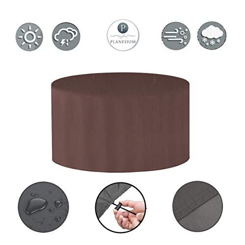 Holi Europe Mesa de jardín redonda Muebles de exterior Funda protectora mesa de comedor Carcasas Cubiertas Cajas protectoras Cobertura Hoja de cobertura Juego 480 G/lfm, Kaffee Latte, Ø 125cm x Altura 75cm