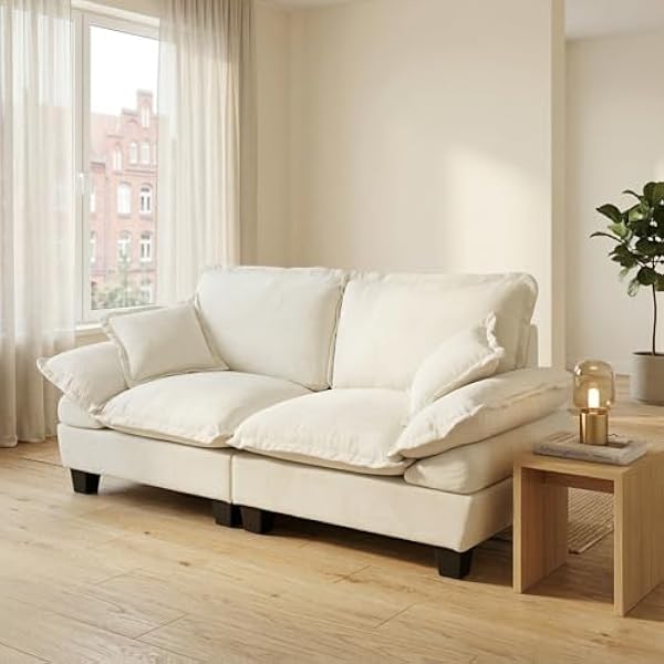 Generisch 2-osobowa szenilowa sofa żaglowa, modułowa sofa z zakrzywionymi podłokietnikami, wygodna kanapa do małych pomieszczeń i apartamentów, beżowa, obciążenie do 180 kg, łatwy montaż