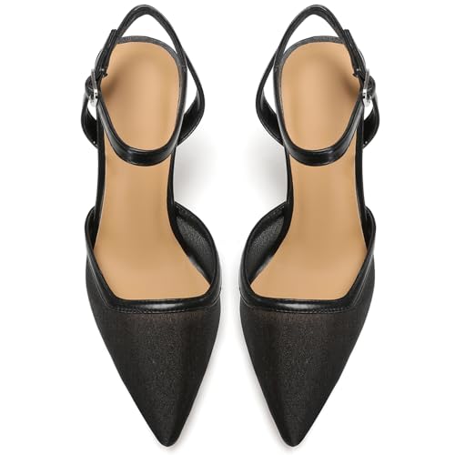 Image of Mesh Kitten Heels for Women Pointed Closed Toe Mule Heeled Sandals Sexy Slip On Dress Pumps