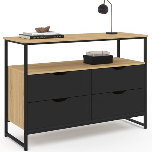 IDMarket - Commode 4 tiroirs Noirs Boston 110 cm Design Industriel avec étagère