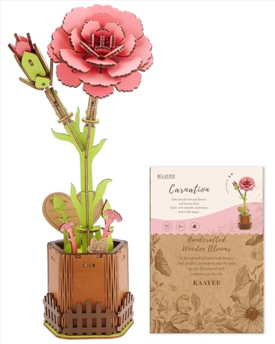 Kaayee 3D Wooden Flower Puzzles Carnation, Wood Flowers Craft for Adults
