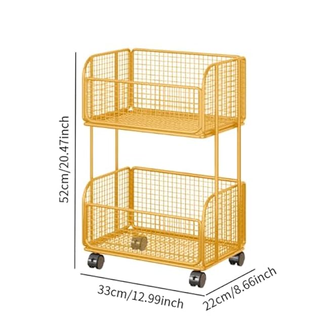 Pantry Cart with Wheels, Metal Wire Baskets with Wheels, Multipurpose Iron Fruit Basket for Kitchen, Snack Holder, Gold-4khd5Z9w