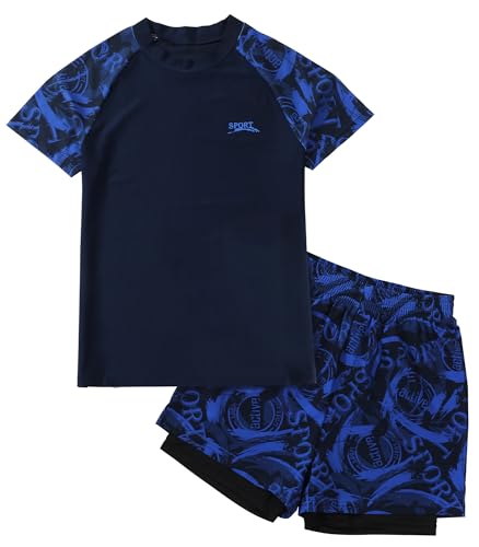 Maillot de bain deux pièces garçon anti-UV ensemble plage manches courtes Maeau