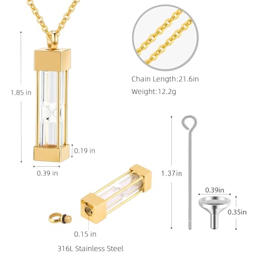 InfuMemo Glas-Sanduhr-Halskette für Asche, Gedenkmedaillons für Edelstahl, Andenken, Urne, Asche, Anhänger für Damen/Herren, geliebter Gedenkschmuck