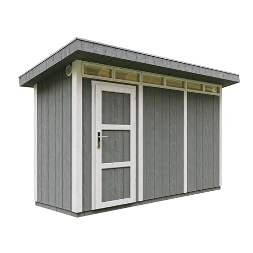 Abri de Jardin Qualité Premium 4m² L161xL412cm Kit Tout Compris avec Sol tuiles bitumineuses Set de Peinture Construction de Panneaux LP Smartside Cabane de Jardin Timbela M902 Harvest Honey