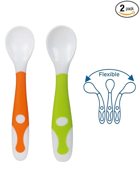 Mee Mee Baby Spoon | Easy Feeding Baby Spoon | BPA Free | Premium Stylish Spoon Set | Useful for 1+ Months Baby/Kids (Flexi-Pack 2 - Green & Orange)