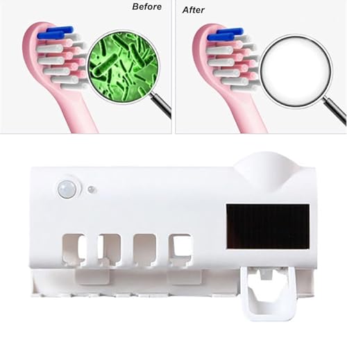 Image of UV Toothbrush Holder with Sterilizer, Multi-Slot Wall Mounted Toothbrush Stand | Drill-Free Installation | USB & Solar Charging | Bathroom Smart Storage Organizer (White)