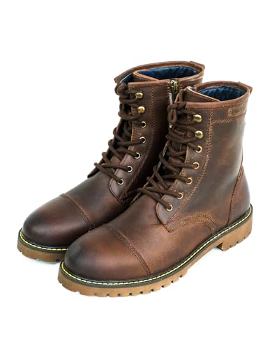 Image of Trip Machine Company Premium Leather Men's Motorcycle Riding Boots - Brute | 3 Point Protection | Ankle, Toe & Heal Protectors | Light Weight | Anti Slip Sole | With Side YKK Zipper | Lifestyle Boots