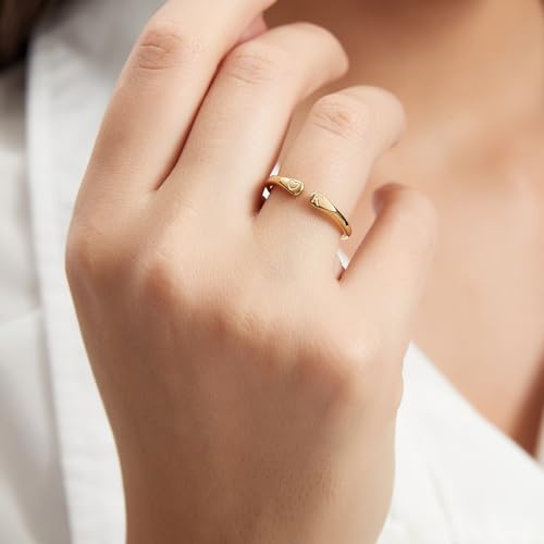 14k Gold Filled Hand Carving Initial Rings for Women Non Tarnish Wedding Heart Shaped Bands for Women4