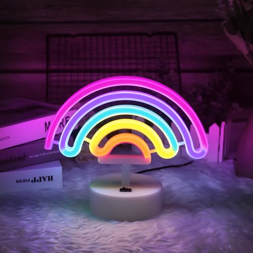 HOTUT Regenbogen Neon Schild mit Basis, LED Lampe Neon Schild Wand Deko...