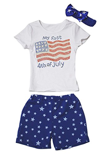Camiseta de 4th de julio de algodón con bandera de Estados Unidos azul para niño 1-8 años