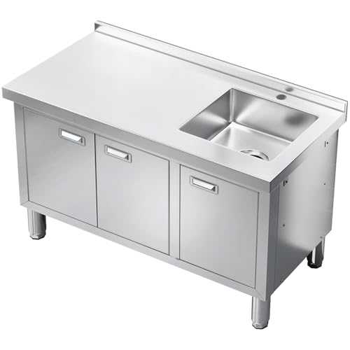 ZZV Freestanding Stainless Steel Sink with Cabinet Heavy Duty Utility Sink Commercial for Kitchen Restaurant Hotel Cafe and Outdoor, 21.66 x 47.25 x 35.43 in
