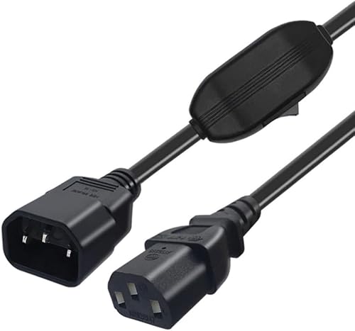 HuaLiSiJi C13 to C14 Power Cord with Switch C13 C14 Cable with Switch PDU UPS Power Extension Cable 10A/250V (0.5m/1.5FT)