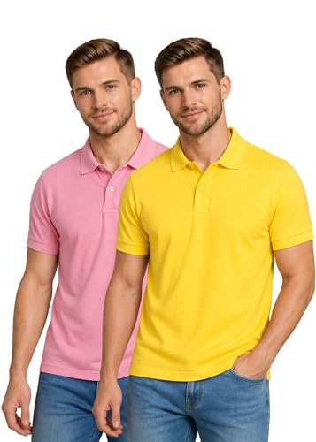 Image of INKKR Men's Combo Polo Neck Cotton Blend Solid T-Shirt (Pack of 2)