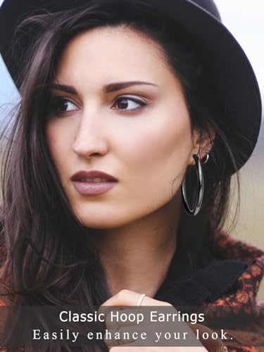 Stylish Thick Hoop Earrings for Women Teen Girls, Black/18K Gold Plated Stainless Steel Earrings, Lightweight Comfy Hoops Hypoallergenic, Size: 30/40/50/60/70/80mm, Come Gift Box3