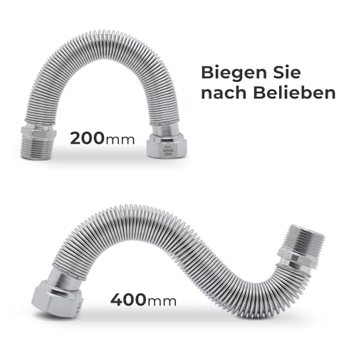 VANCOCO Edelstahl-Flexrohr 3/4 Zoll DN20 Wellrohr Ausziehbar Flexibles Anschlussrohr Längenverstellbar von 200-400 mm Universelles Verbindungsrohr