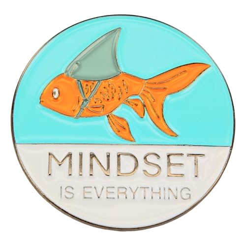 Image of Enamel Pin,Mindset Is Everything Lapel Pin,Goldfish Made Up As Shark Brooch,Mental Health Badge,Gift for Teens Friends Students Test,Denim Jacket Canvas Bag Shirt Jeans Accessory,DIY Decor