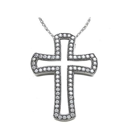 Zoe R Sterling Silver Micro Pave Hand Set Cubic Zirconia Medium Cross Pendant Necklace Cover