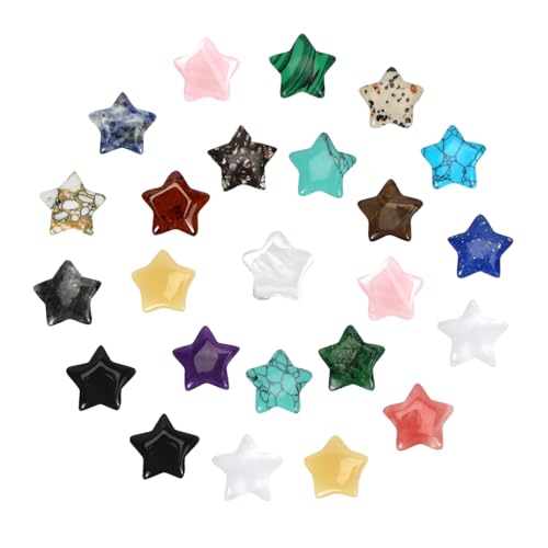 24 Stück Glücksbringer Stern Aus Stein Edelsteine Glückssteine Kristalle Heilsteine Mutstein Valentinstag Stern Stein Liebe Amethyst Rosenquarz Geschenke für Meditation Chakra Reiki Energieausgleich