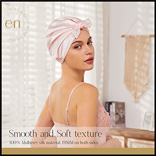 Ennva 22 Momme 100% Silk Sleep Cap 2-Layered Night Hair Bonnet - Sleeping Cap For Curly Hair -Head Wrap For Maximum Moisture Pink #TOP3