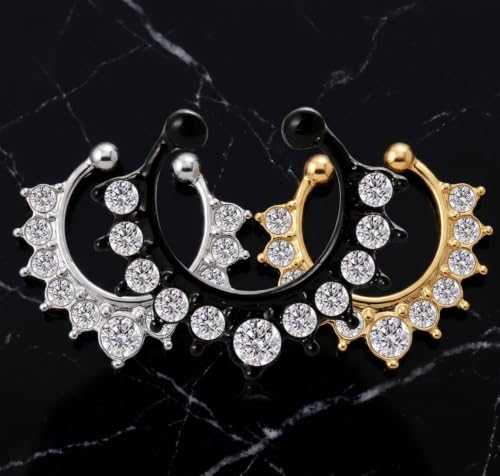 Image of RUVEE Nose & Ear Clip Titanium Plated Pin Non Pierced Just Press for Women & Girls Septum Ring