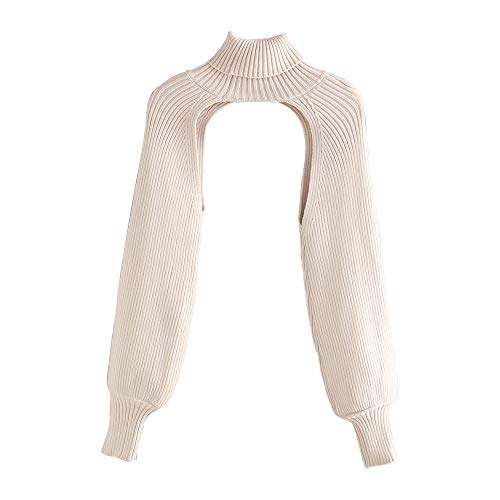 Elegtiskas Long Puff Sleeve Arm Warm Shrugs Backless Pullover Crop Top