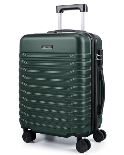 Image of LIGHT FLIGHT Expandable Carry On Luggage 22x14x9 Airline Approved with Double Spinner Wheels, 20 Inch Lightweight Hard Shell Rolling Suitcases with TSA Lock, Pine Green