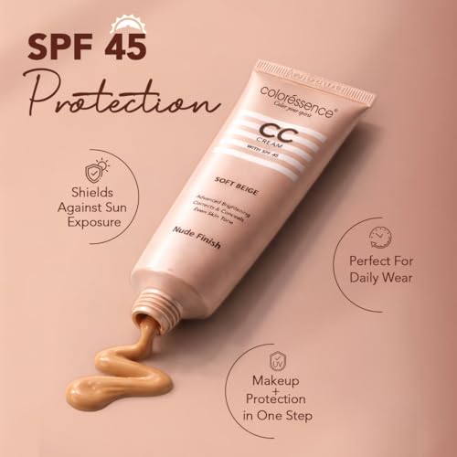 Image of Coloressence CC Cream with SPF-45, Soft Beige, 30gm | Nude Finish | Corrects & Conceals | All Skin Types | For Everyday Use
